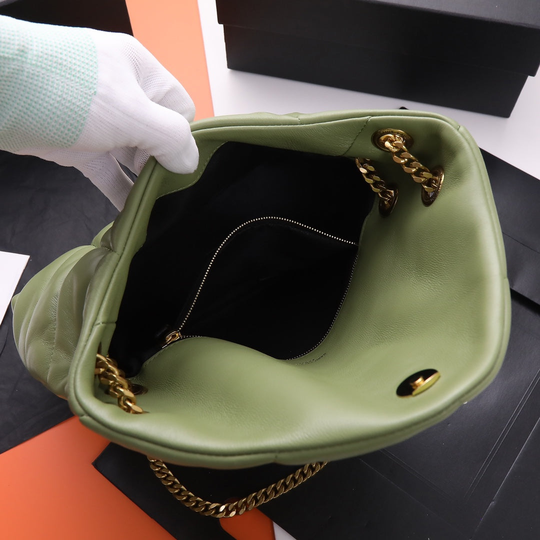 Saint Laurent Loulou Puffer Small Green Leather Shoulder Bag