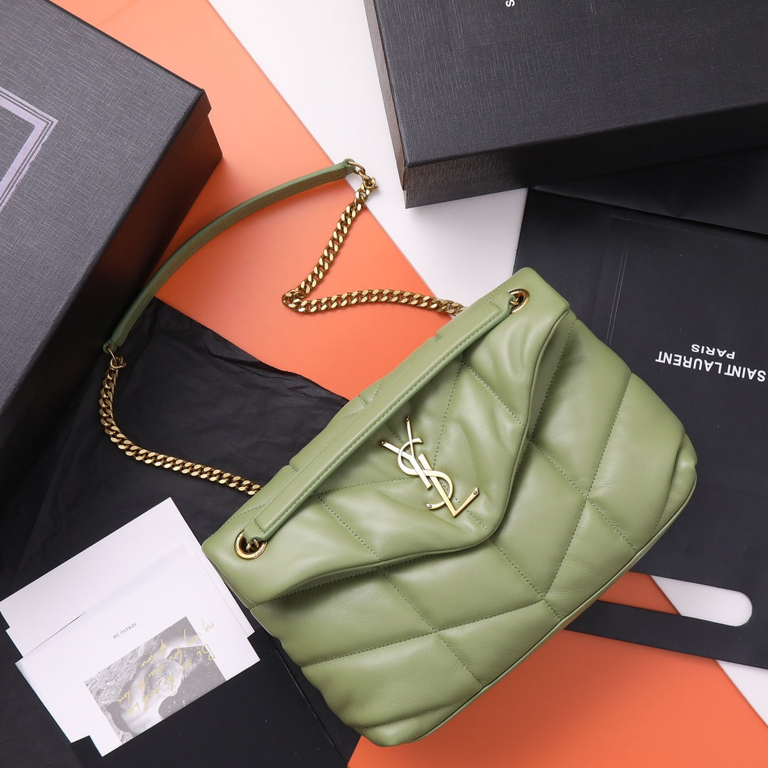 Saint Laurent Loulou Puffer Small Green Leather Shoulder Bag