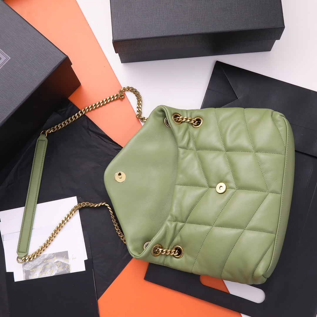 Saint Laurent Loulou Puffer Small Green Leather Shoulder Bag