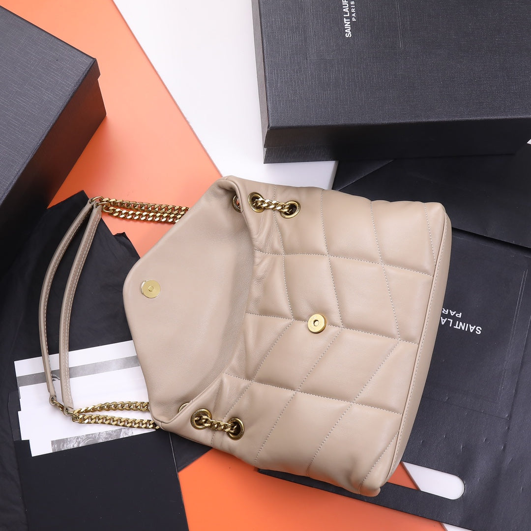 Saint Laurent Loulou Puffer Small Shoulder Bag in Quilted Lambskin - Nude/Gold