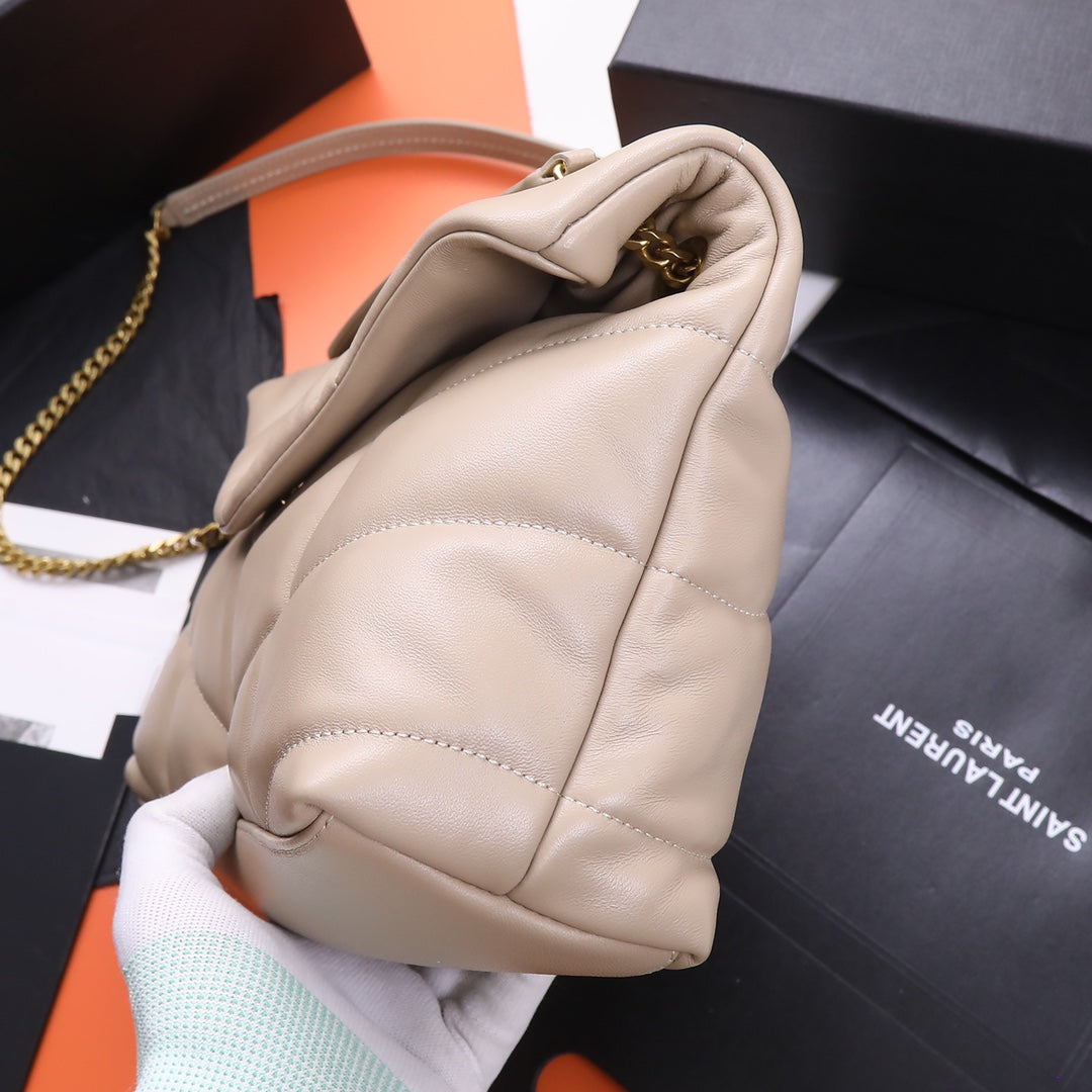 Saint Laurent Loulou Puffer Small Shoulder Bag in Quilted Lambskin - Nude/Gold