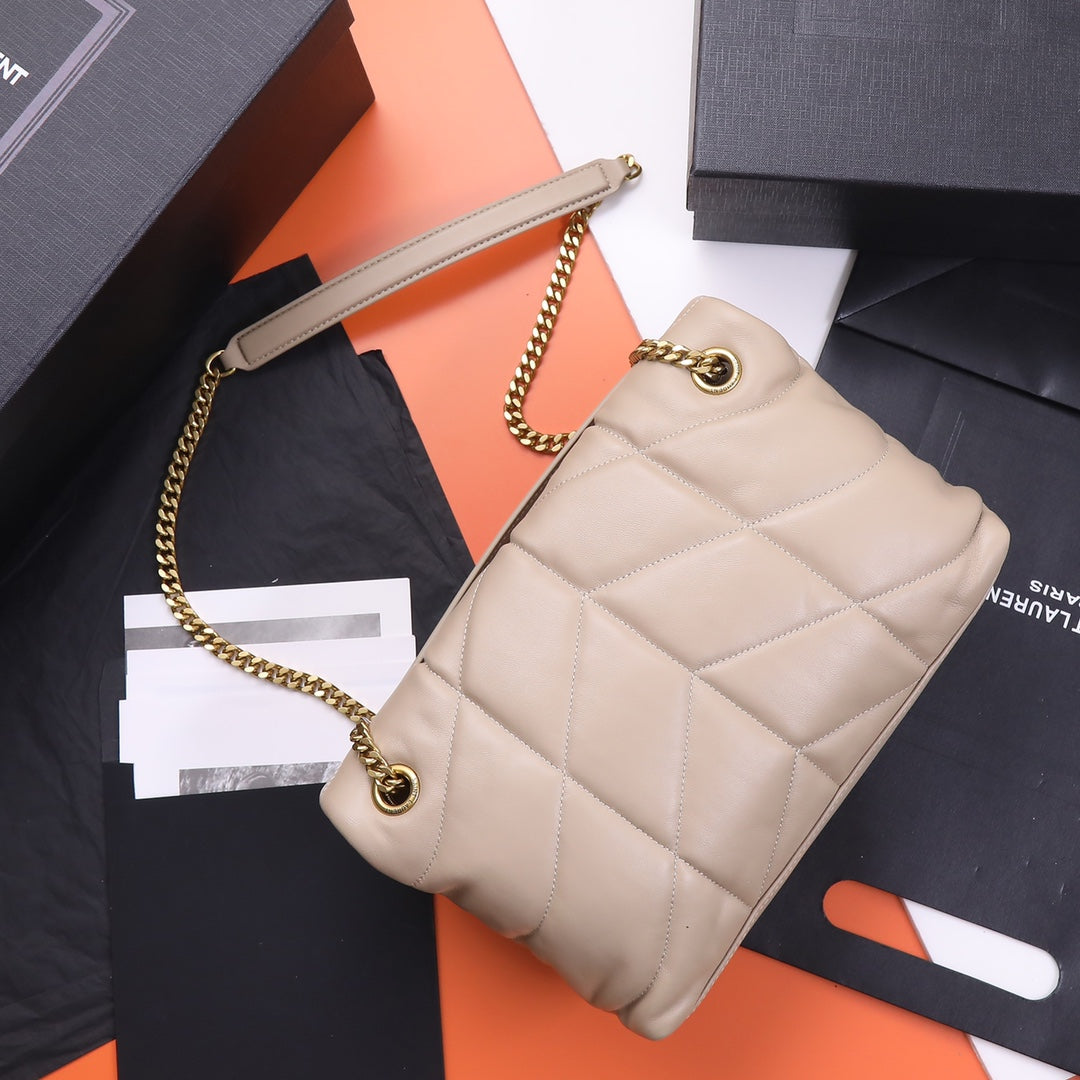 Saint Laurent Loulou Puffer Small Shoulder Bag in Quilted Lambskin - Nude/Gold