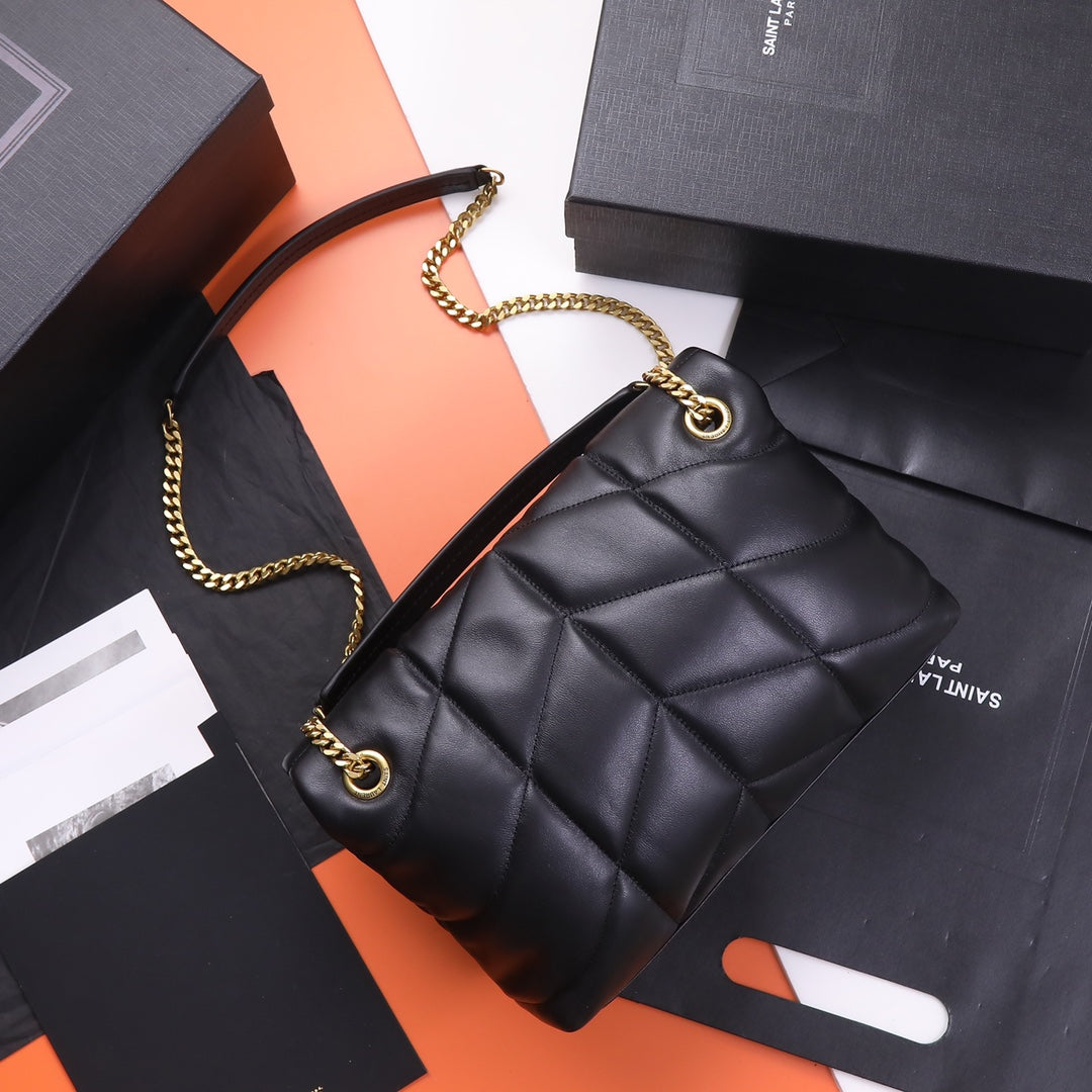 Saint Laurent Loulou Puffer Bag in Quilted Lambskin Leather - Black with Gold Hardware