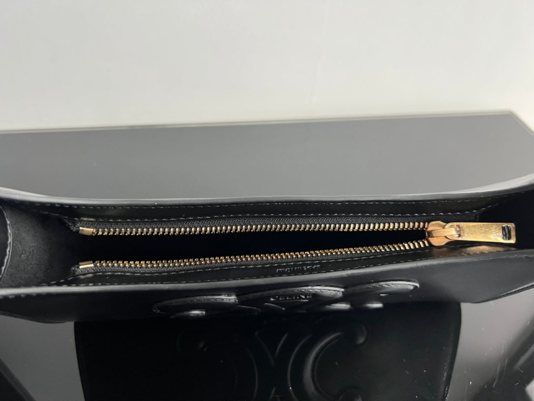 Celine Cuir Triomphe Shoulder Bag - Black Smooth Calfskin Handbag