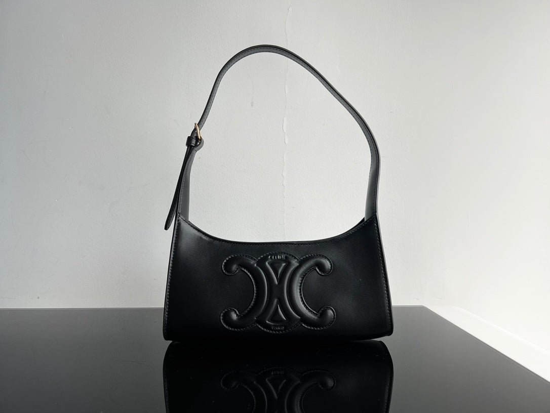 Celine Cuir Triomphe Shoulder Bag - Black Smooth Calfskin Handbag