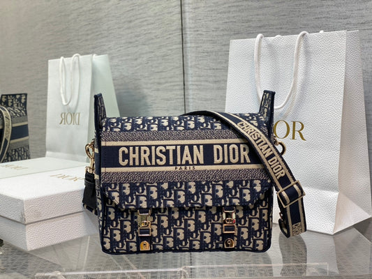Christian Dior Blue Diorcamp Oblique Embroidered Messenger Bag