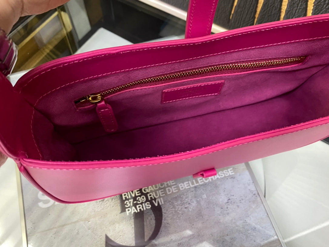 Saint Laurent Le 5 à 7 Leather Hobo Shoulder Bag - Fuchsia Pink