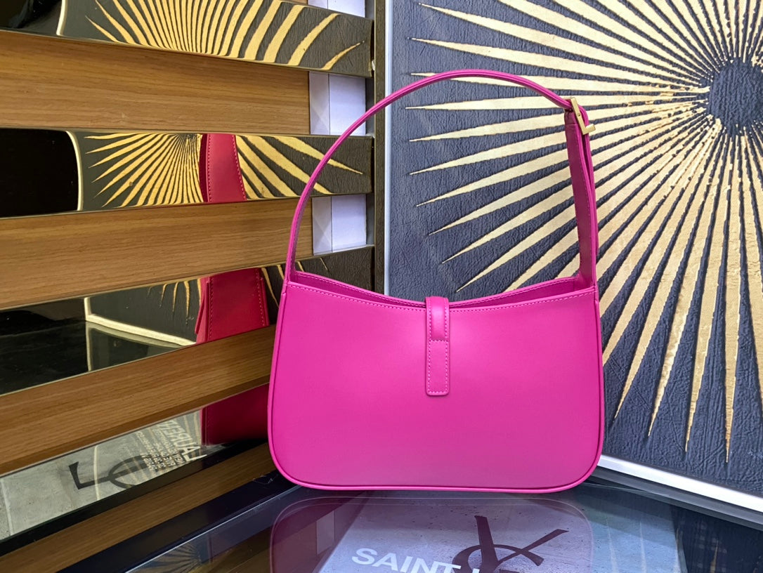 Saint Laurent Le 5 à 7 Leather Hobo Shoulder Bag - Fuchsia Pink