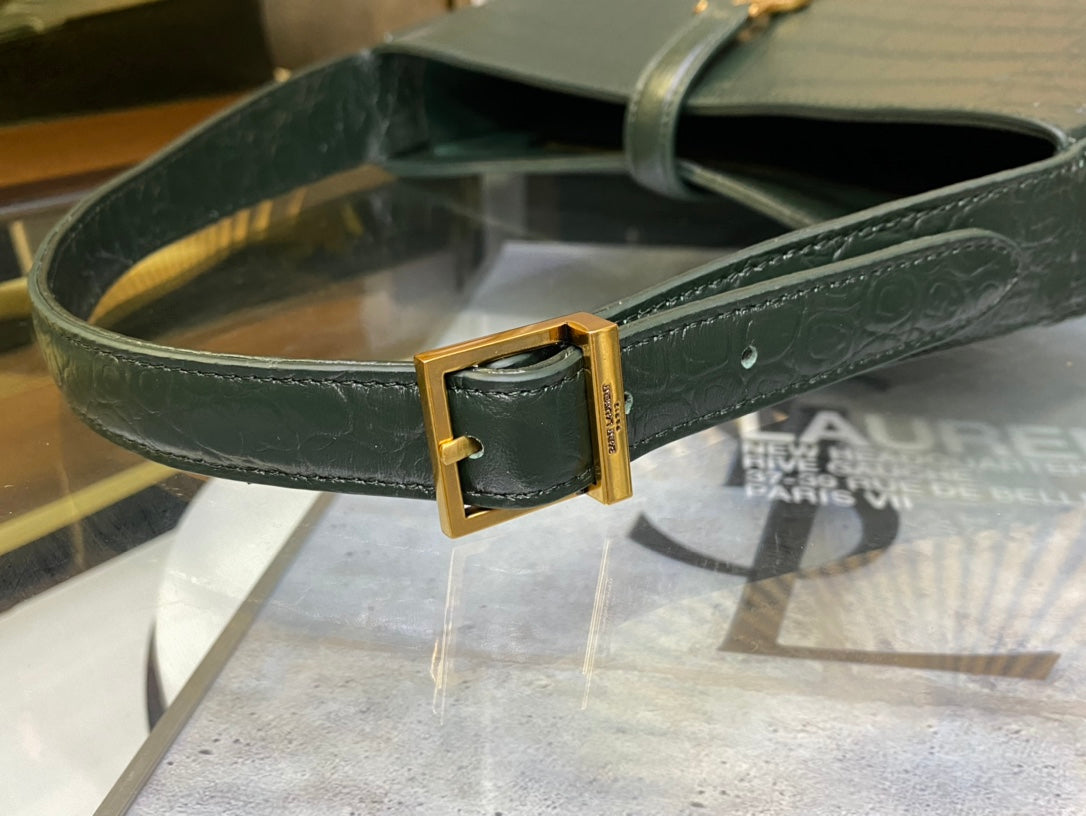 Saint Laurent Le 5 à 7 Crocodile-Embossed Leather Shoulder Bag - Dark Green