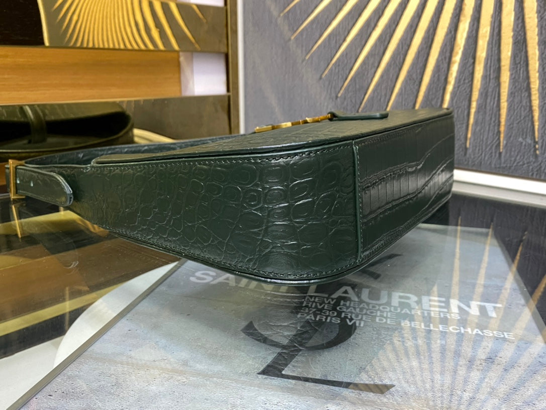 Saint Laurent Le 5 à 7 Crocodile-Embossed Leather Shoulder Bag - Dark Green