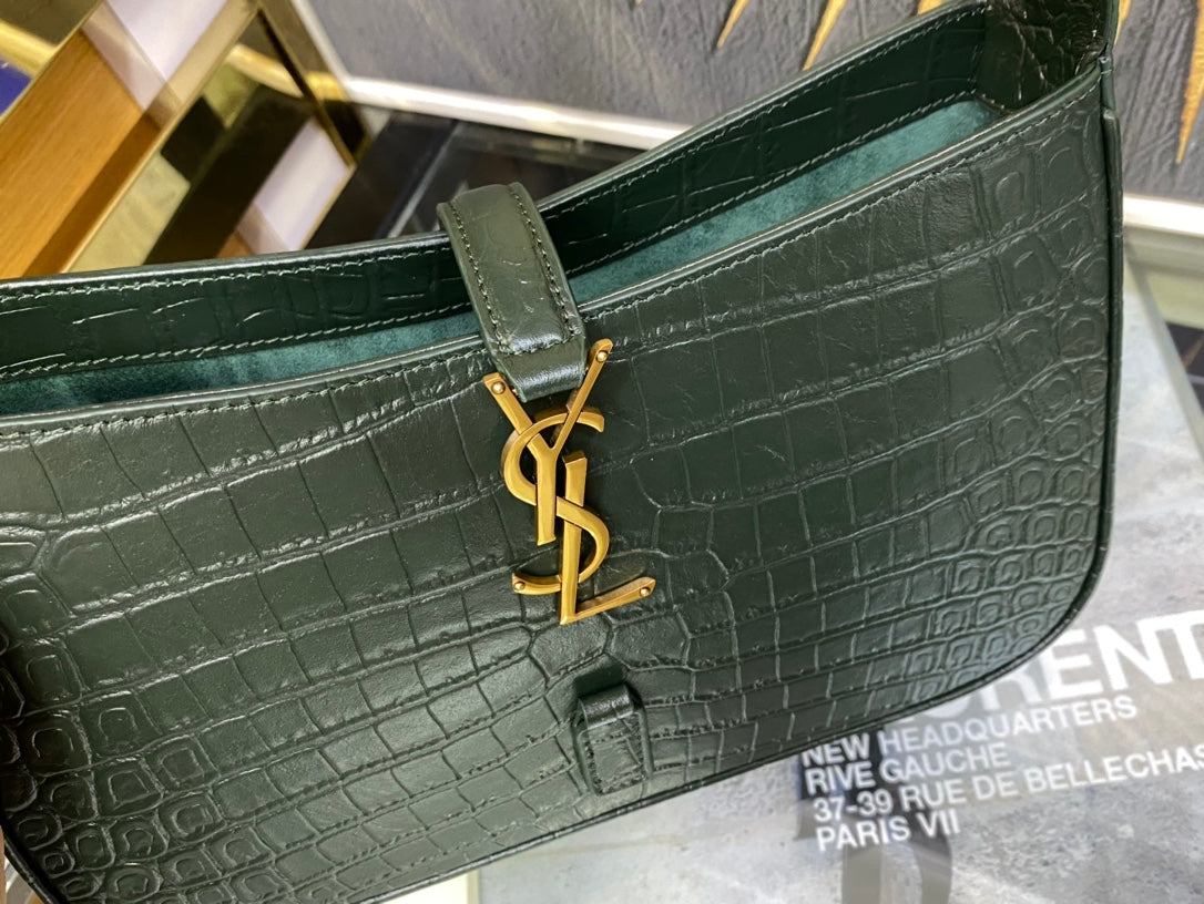Saint Laurent Le 5 à 7 Crocodile-Embossed Leather Shoulder Bag - Dark Green