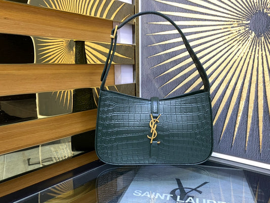 Saint Laurent Le 5 à 7 Crocodile-Embossed Leather Shoulder Bag - Dark Green