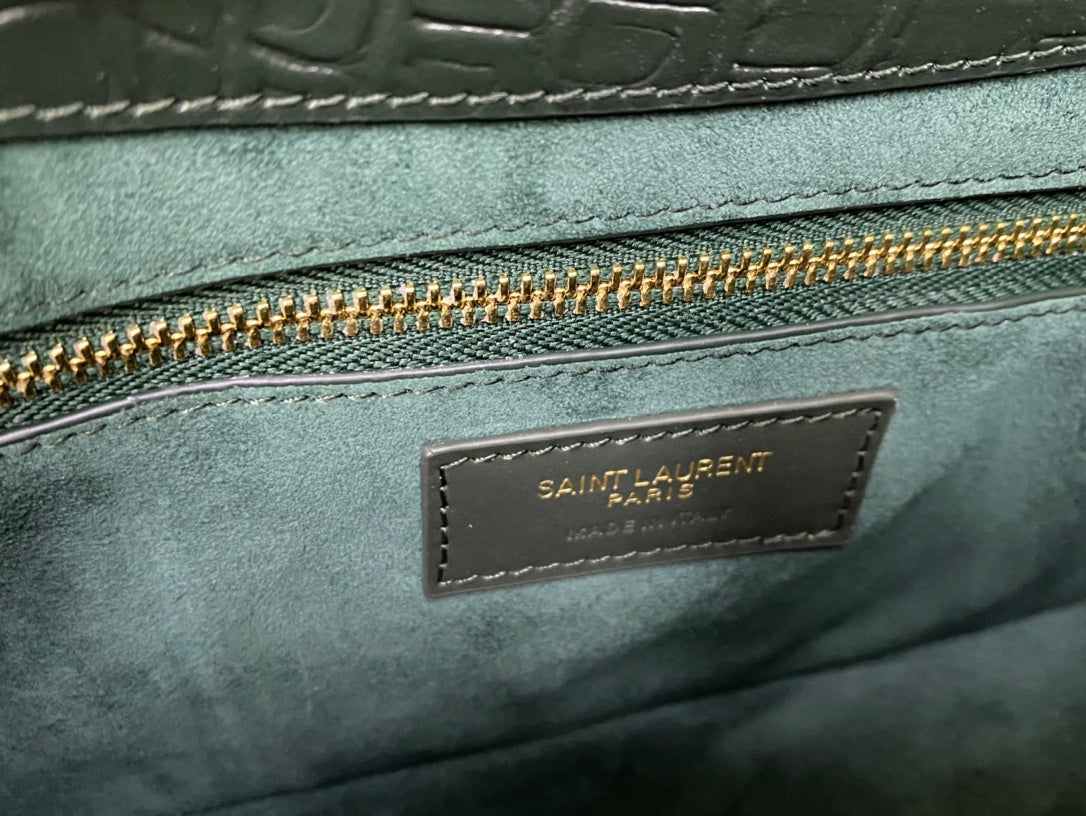 Saint Laurent Le 5 à 7 Crocodile-Embossed Leather Shoulder Bag - Dark Green
