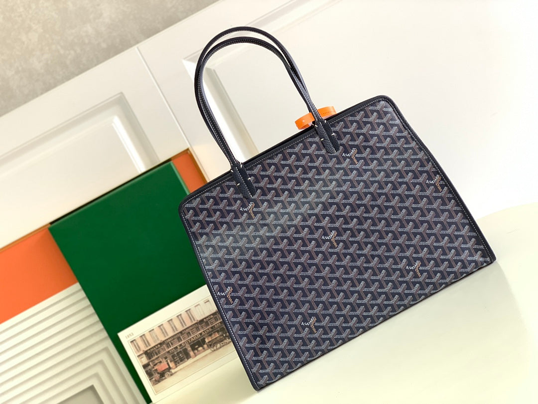 Gogy Elegant Chevron Pattern Navy Blue Tote Bag Classic Shoulder Purse