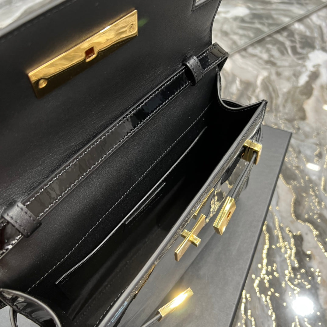 Saint Laurent Manhattan Mini Shoulder Bag in Black Patent Leather