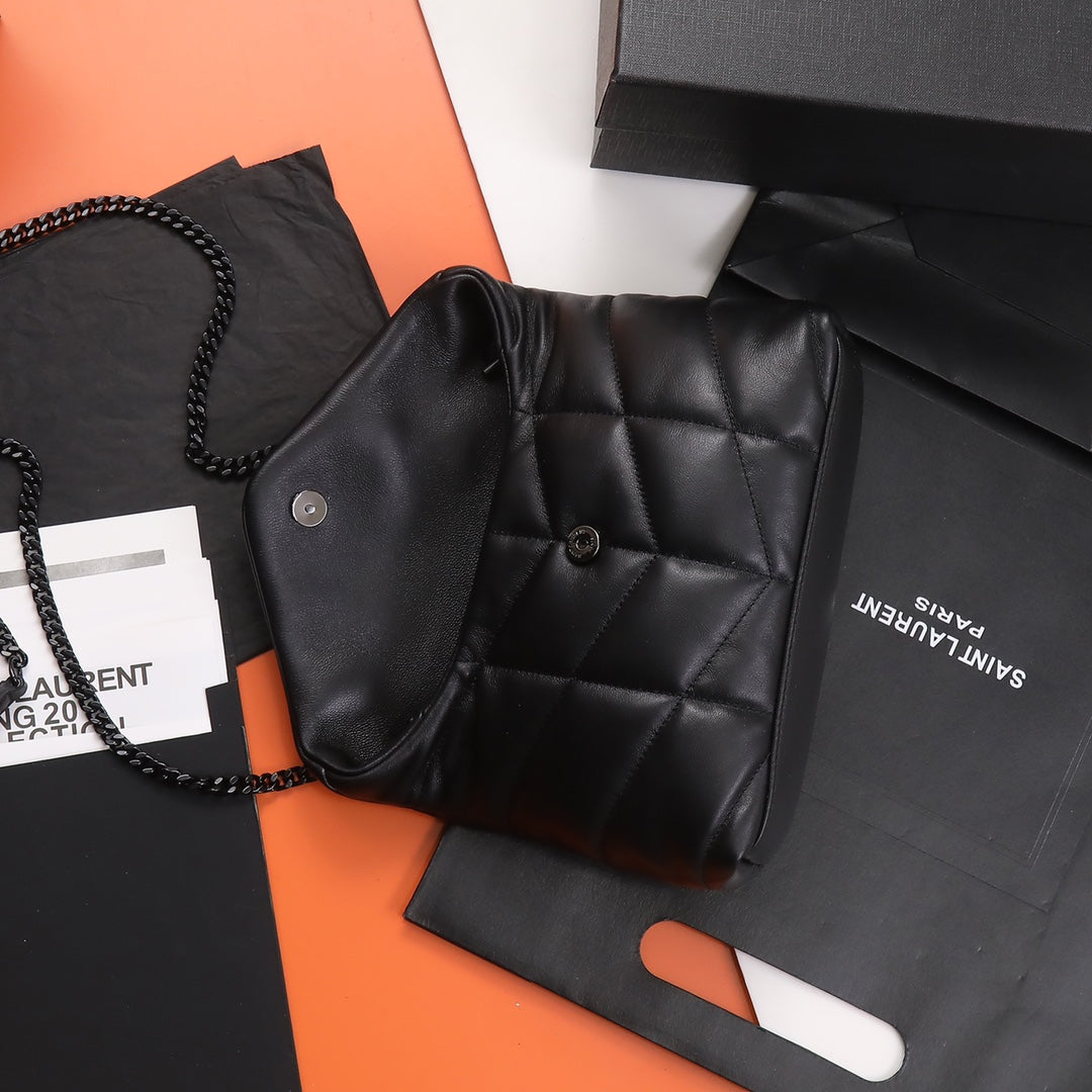 Saint Laurent Puffer Small Bag in Quilted Lambskin - Black