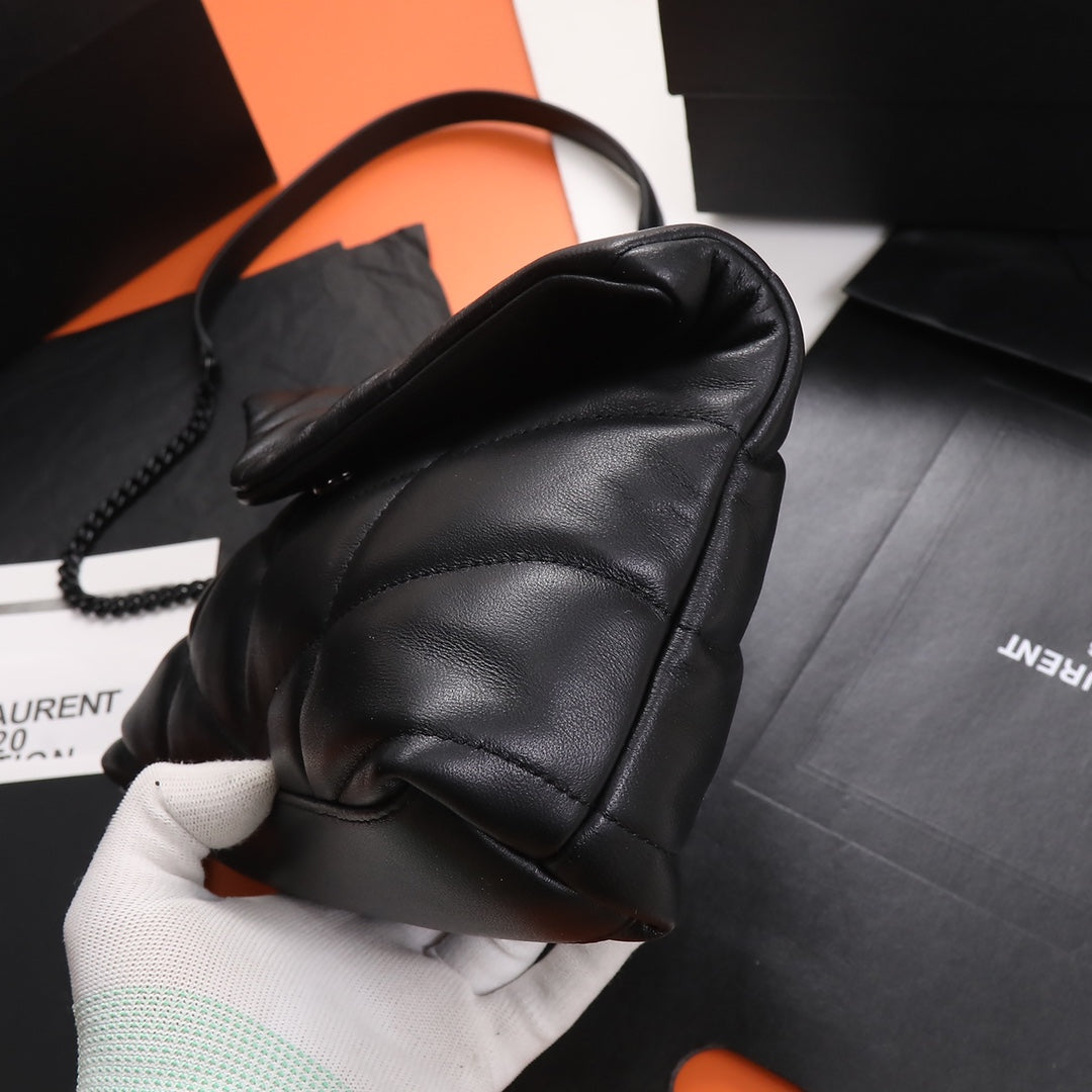 Saint Laurent Puffer Small Bag in Quilted Lambskin - Black