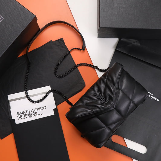Saint Laurent Puffer Small Bag in Quilted Lambskin - Black