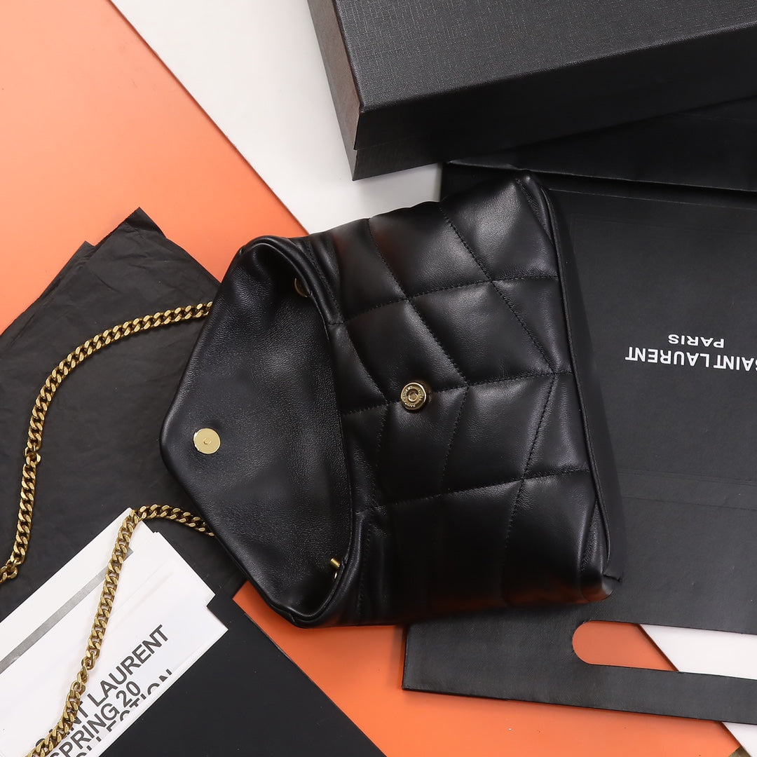 Saint Laurent Loulou Puffer Mini Shoulder Bag in Quilted Lambskin Leather - Black with Gold Hardware