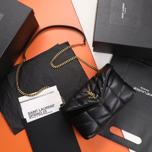 Saint Laurent Loulou Puffer Mini Shoulder Bag in Quilted Lambskin Leather - Black with Gold Hardware