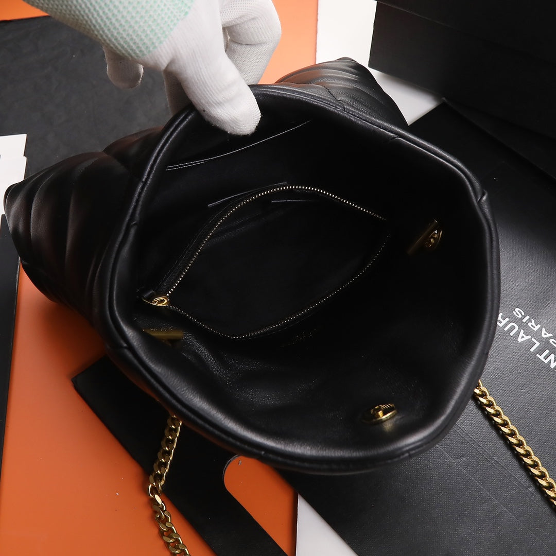 Saint Laurent Loulou Puffer Mini Shoulder Bag in Quilted Lambskin Leather - Black with Gold Hardware