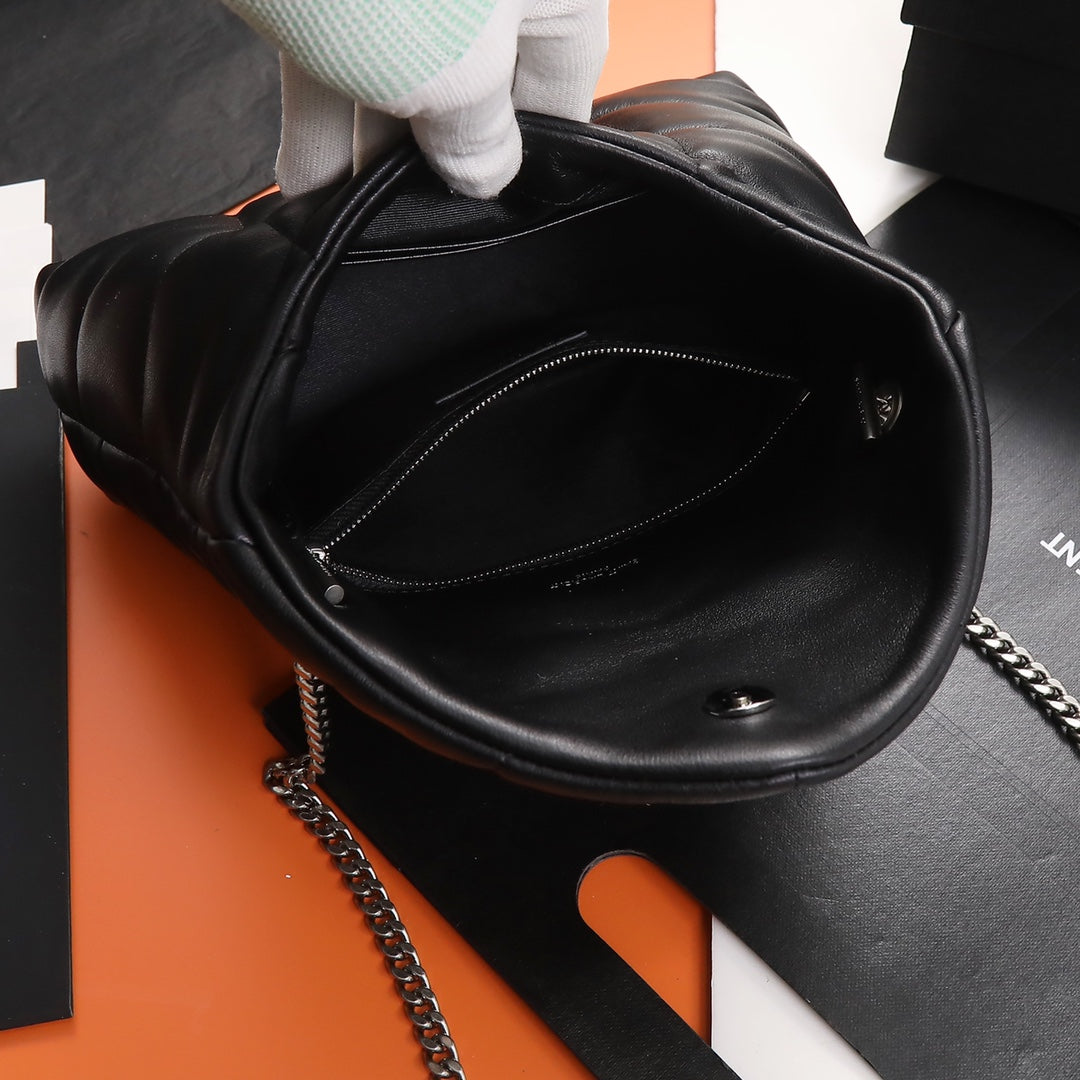 Saint Laurent Loulou Puffer Small Bag in Quilted Lambskin - Black