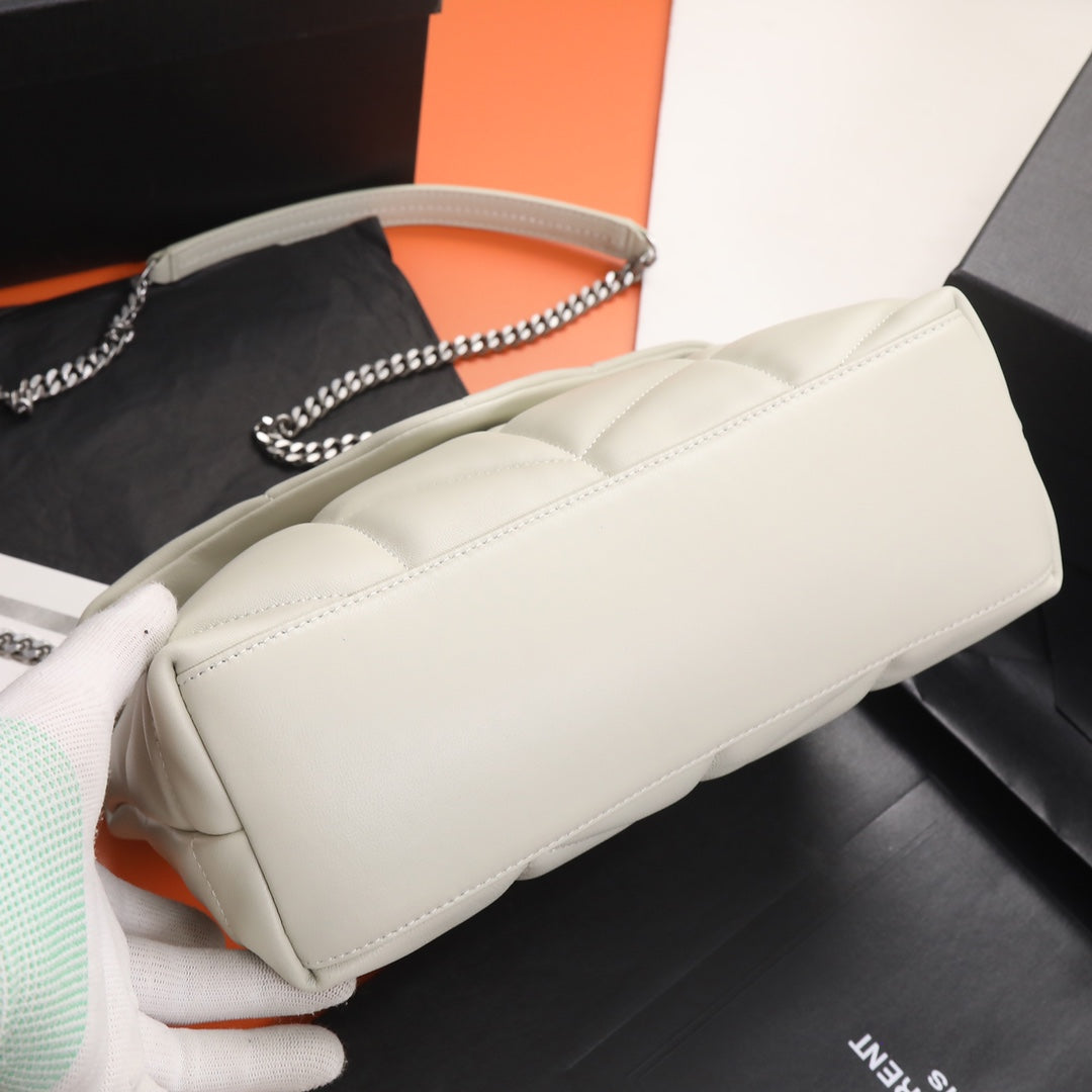 Saint Laurent Loulou Puffer Small Bag in Quilted Lambskin Leather - White