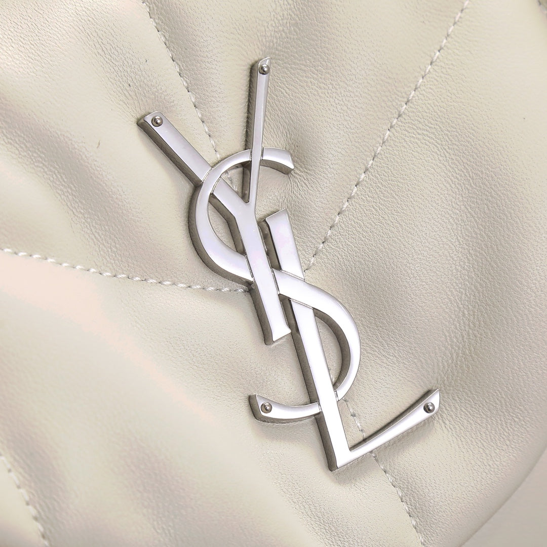 Saint Laurent Loulou Puffer Small Bag in Quilted Lambskin Leather - White