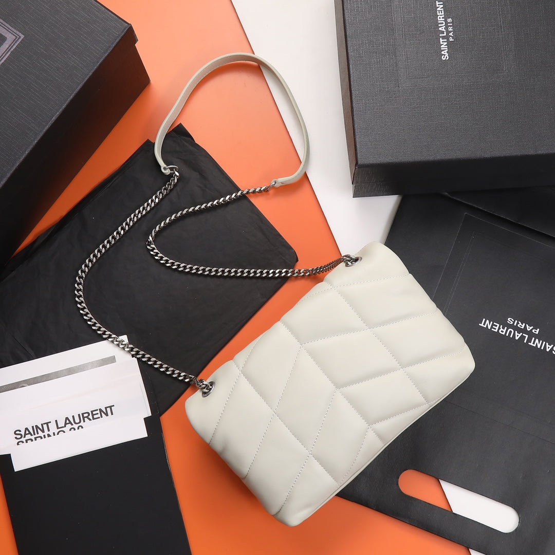 Saint Laurent Loulou Puffer Small Bag in Quilted Lambskin Leather - White