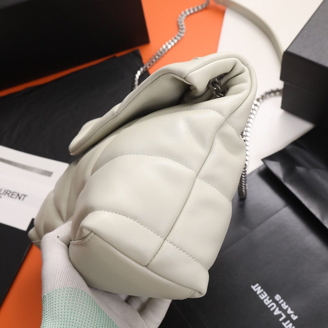 Saint Laurent Loulou Puffer Small Bag in Quilted Lambskin Leather - White