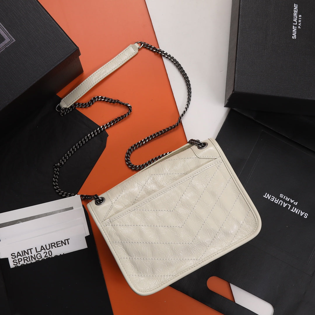 Saint Laurent Niki Medium Chain Bag in Quilted Leather - White
