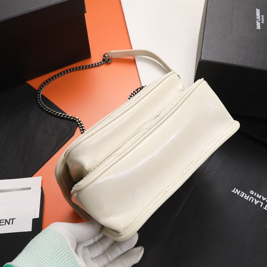Saint Laurent Niki Medium Chain Bag in Quilted Leather - White
