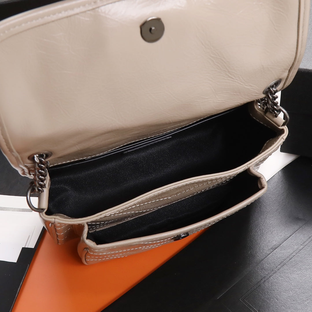 Saint Laurent Niki Quilted Leather Chain Shoulder Bag - Beige