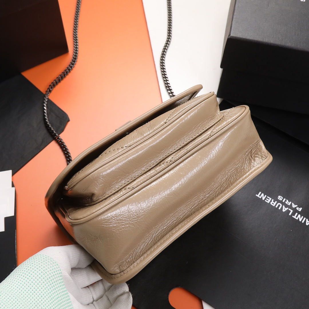 Saint Laurent Niki Medium Chain Bag in Quilted Crinkled Leather - Beige