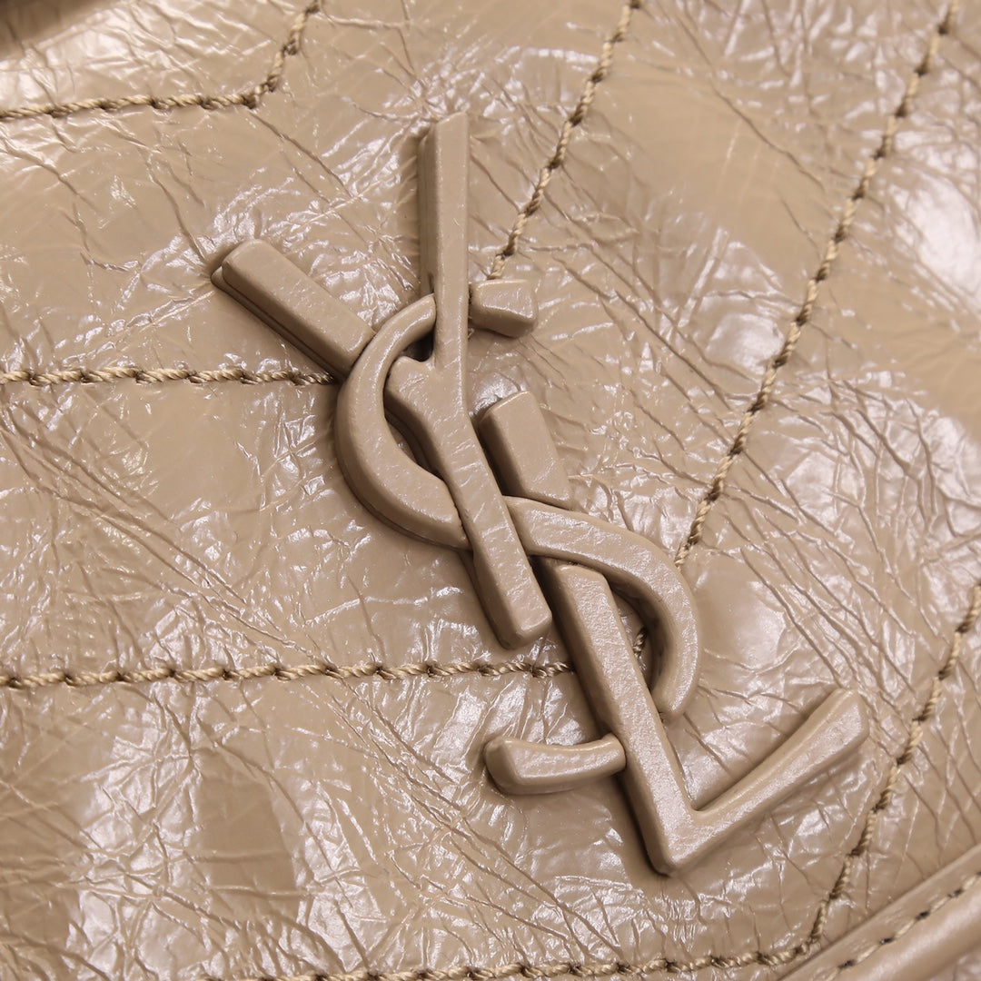 Saint Laurent Niki Medium Chain Bag in Quilted Crinkled Leather - Beige