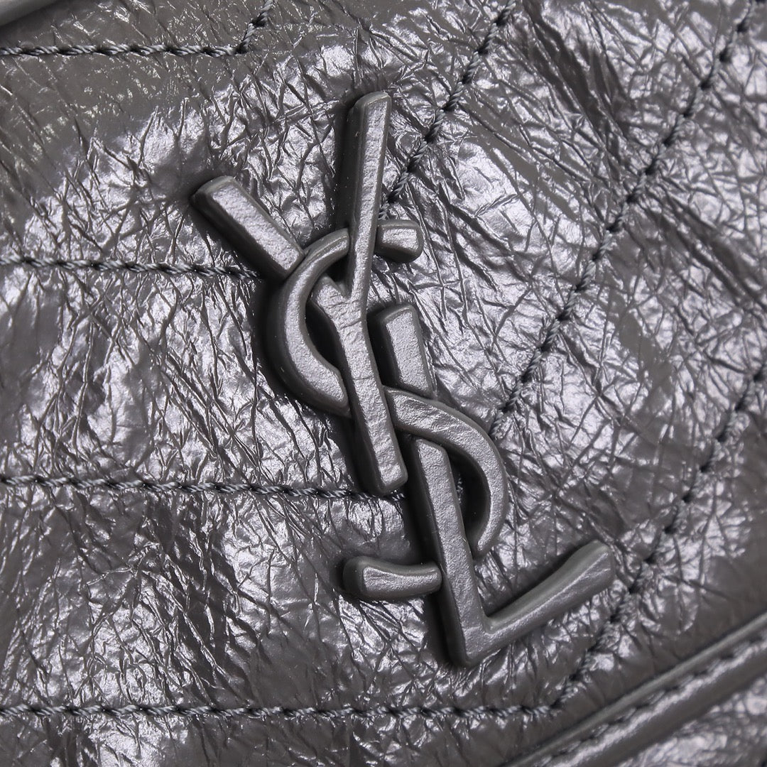 Saint Laurent Niki Medium Shoulder Bag in Crinkled Vintage Leather - Grey