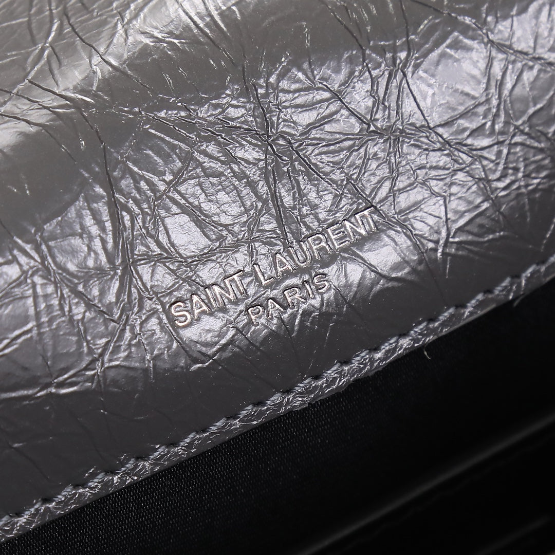 Saint Laurent Niki Medium Shoulder Bag in Crinkled Vintage Leather - Grey
