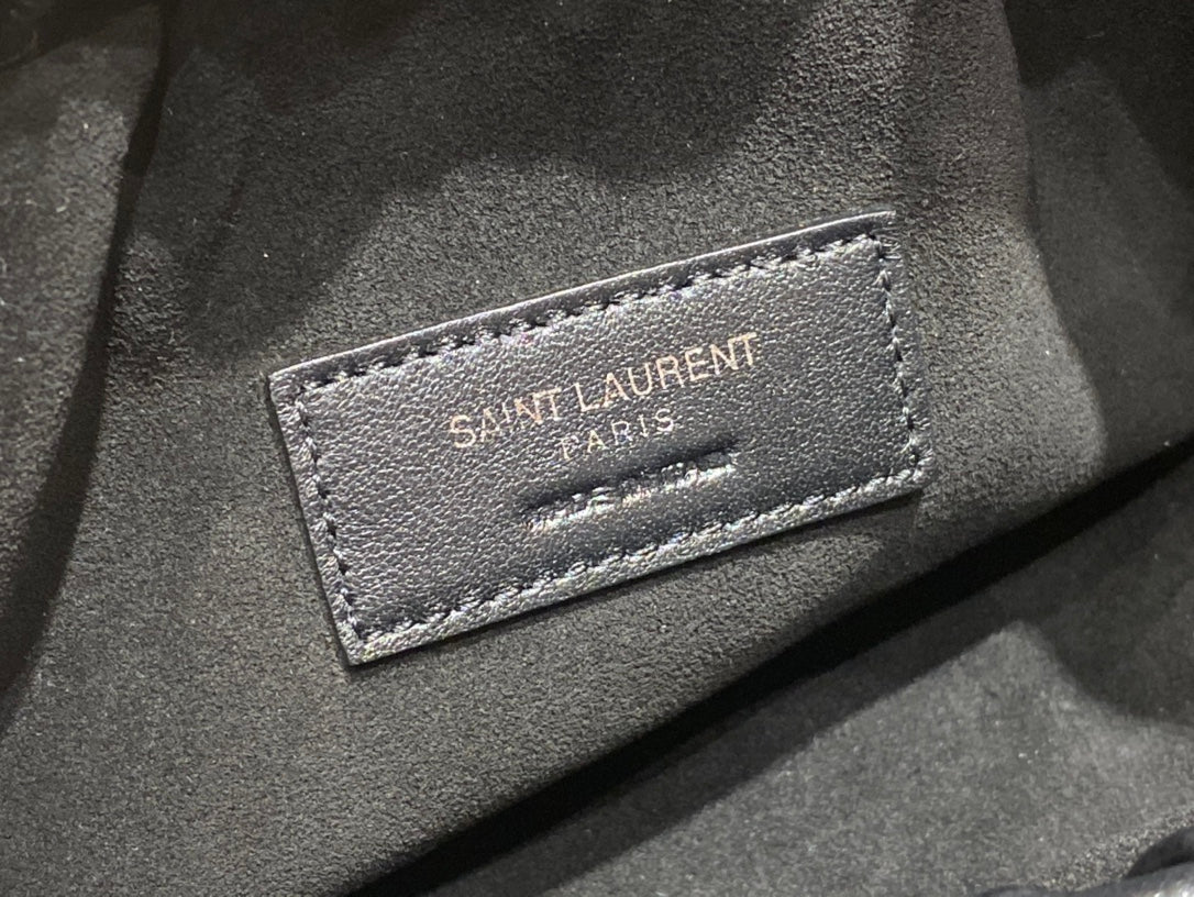Saint Laurent Joe Mini Bucket Bag in Black Lambskin with Silver Hardware
