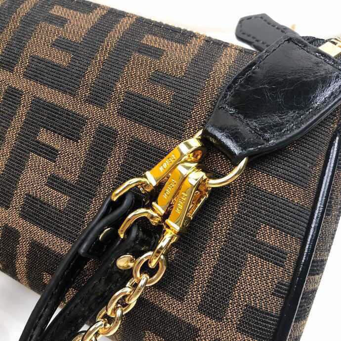 Fendi Baguette Small Monogram FF Canvas Shoulder Bag - Brown/Tobacco