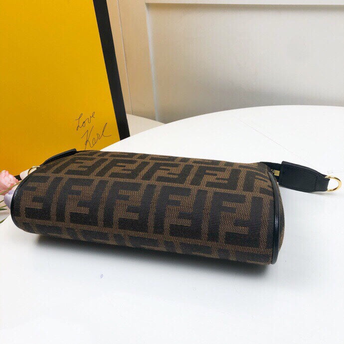 Fendi Baguette Small Monogram FF Canvas Shoulder Bag - Brown/Tobacco