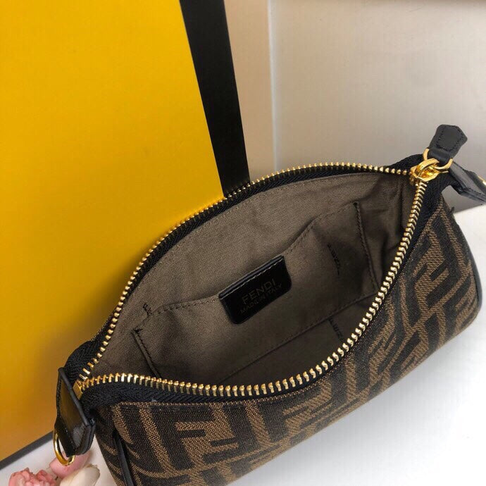 Fendi Baguette Small Monogram FF Canvas Shoulder Bag - Brown/Tobacco