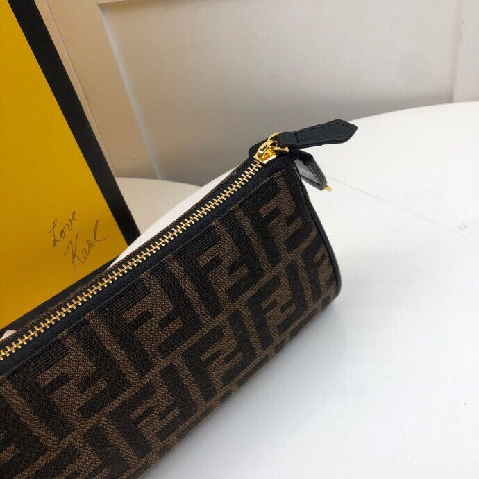 Fendi Baguette Small Monogram FF Canvas Shoulder Bag - Brown/Tobacco