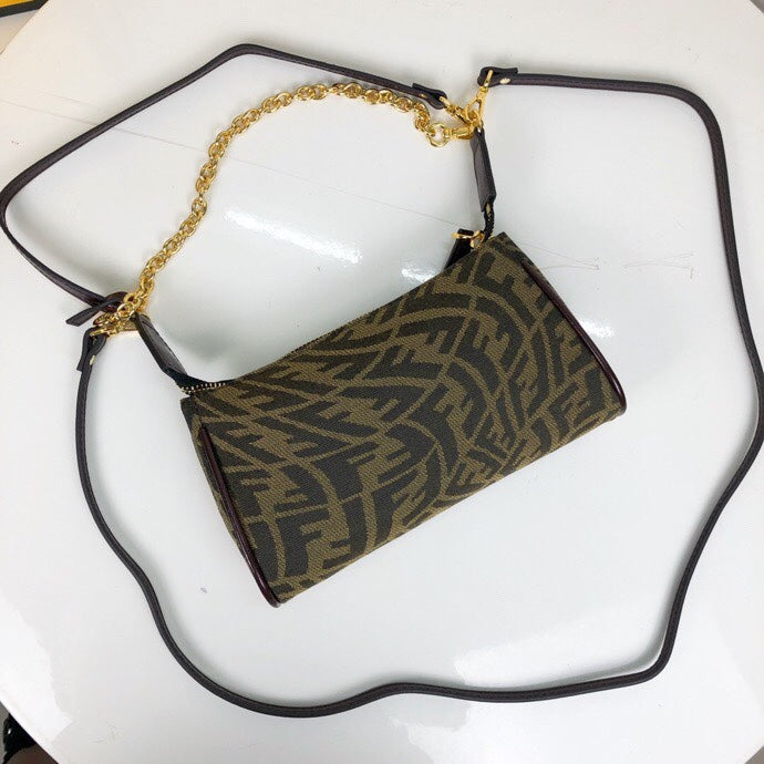 Fendi Zucca Print Mini Barrel Bag - Brown Monogram Canvas Shoulder Bag