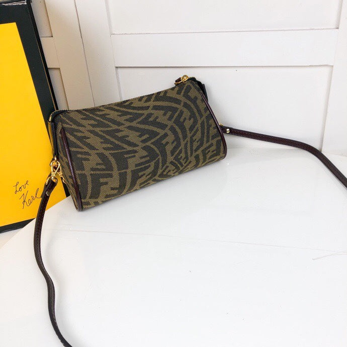 Fendi Zucca Print Mini Barrel Bag - Brown Monogram Canvas Shoulder Bag