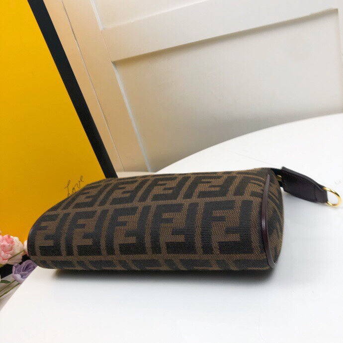 Fendi Zucca Monogram FF Logo Canvas Small Shoulder Bag with Gold Chain