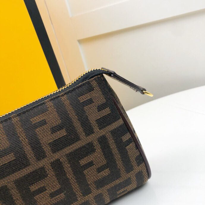 Fendi Zucca Monogram FF Logo Canvas Small Shoulder Bag with Gold Chain