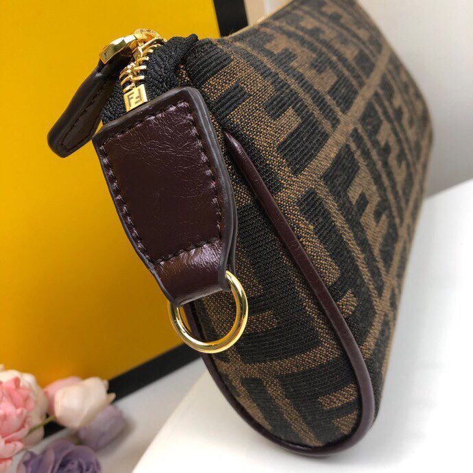 Fendi Zucca Monogram FF Logo Canvas Small Shoulder Bag with Gold Chain