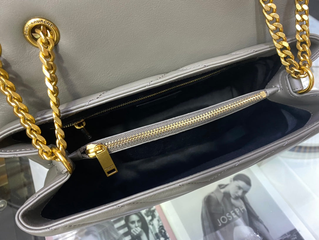 Saint Laurent Loulou Medium Quilted Leather Shoulder Bag - Grey with Gold Hardware