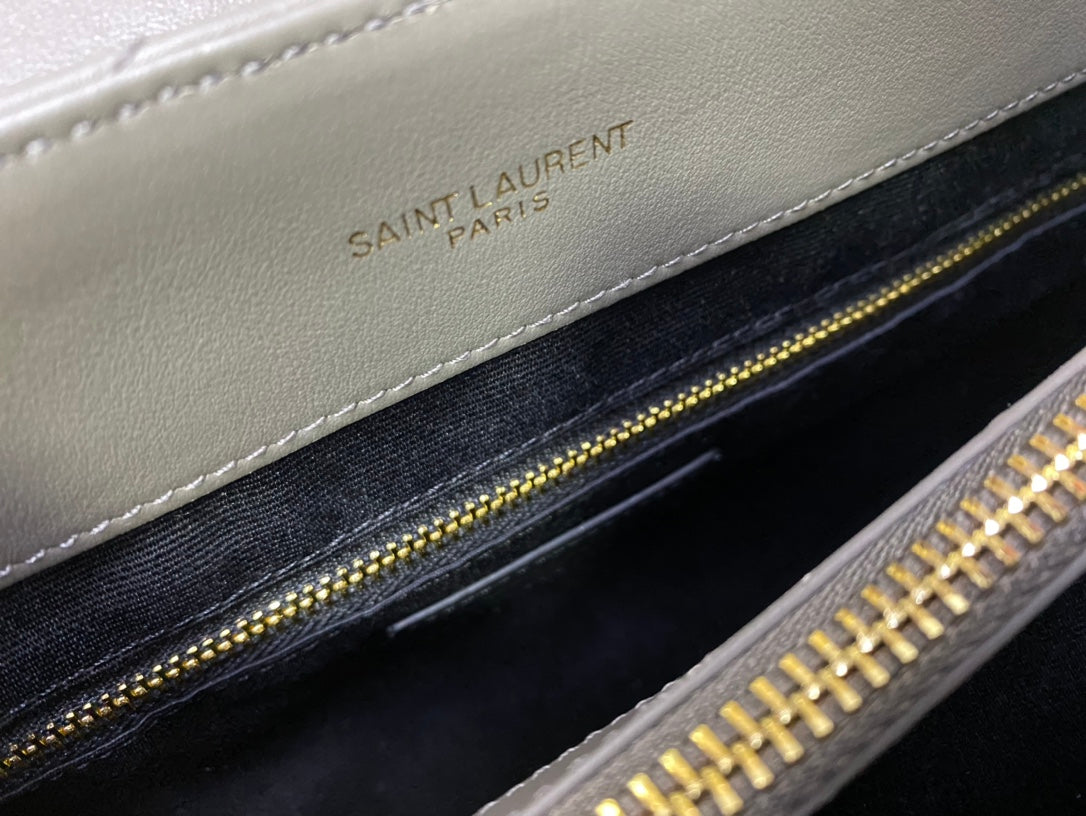 Saint Laurent Loulou Medium Quilted Leather Shoulder Bag - Grey with Gold Hardware