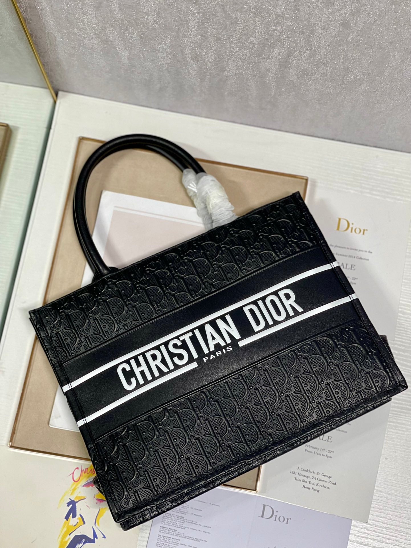 Christian Dior Large Book Tote Bag - Black Dior Oblique Embroidered Canvas